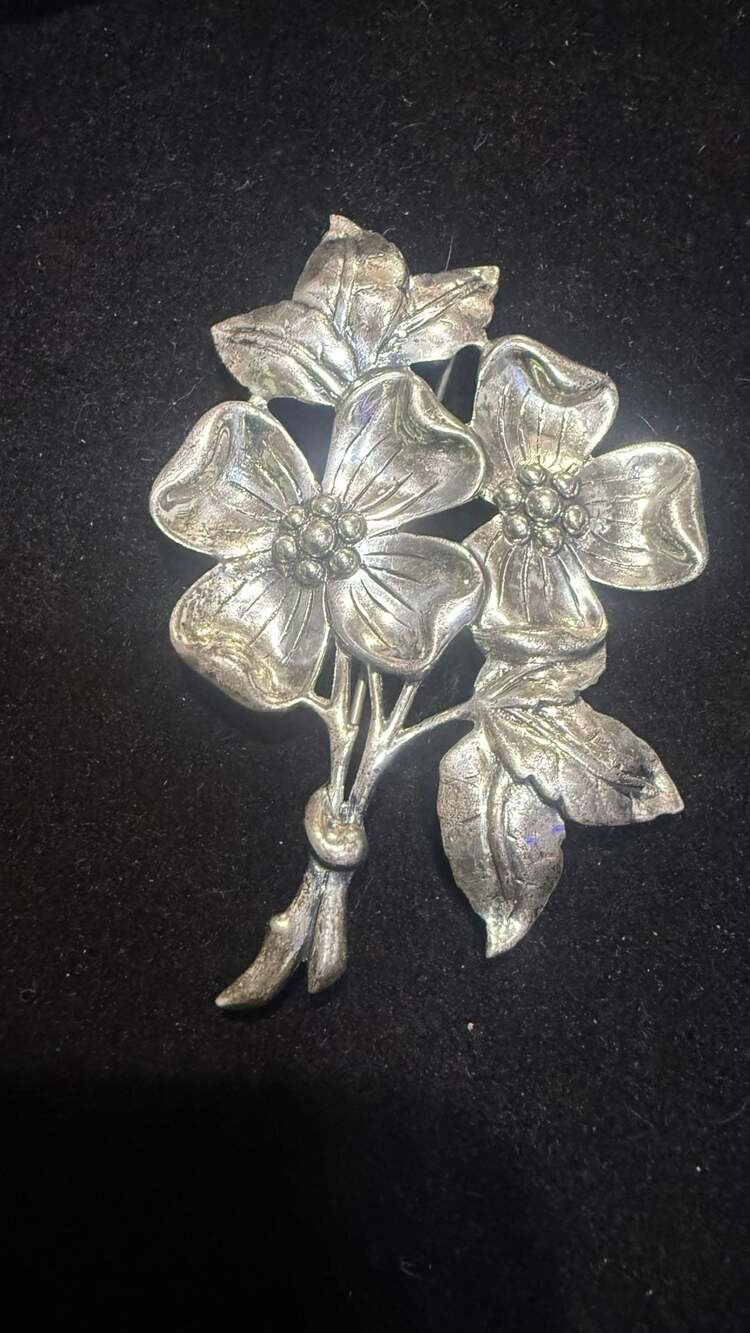 Sterling Dogwood Flower Brooch Pin